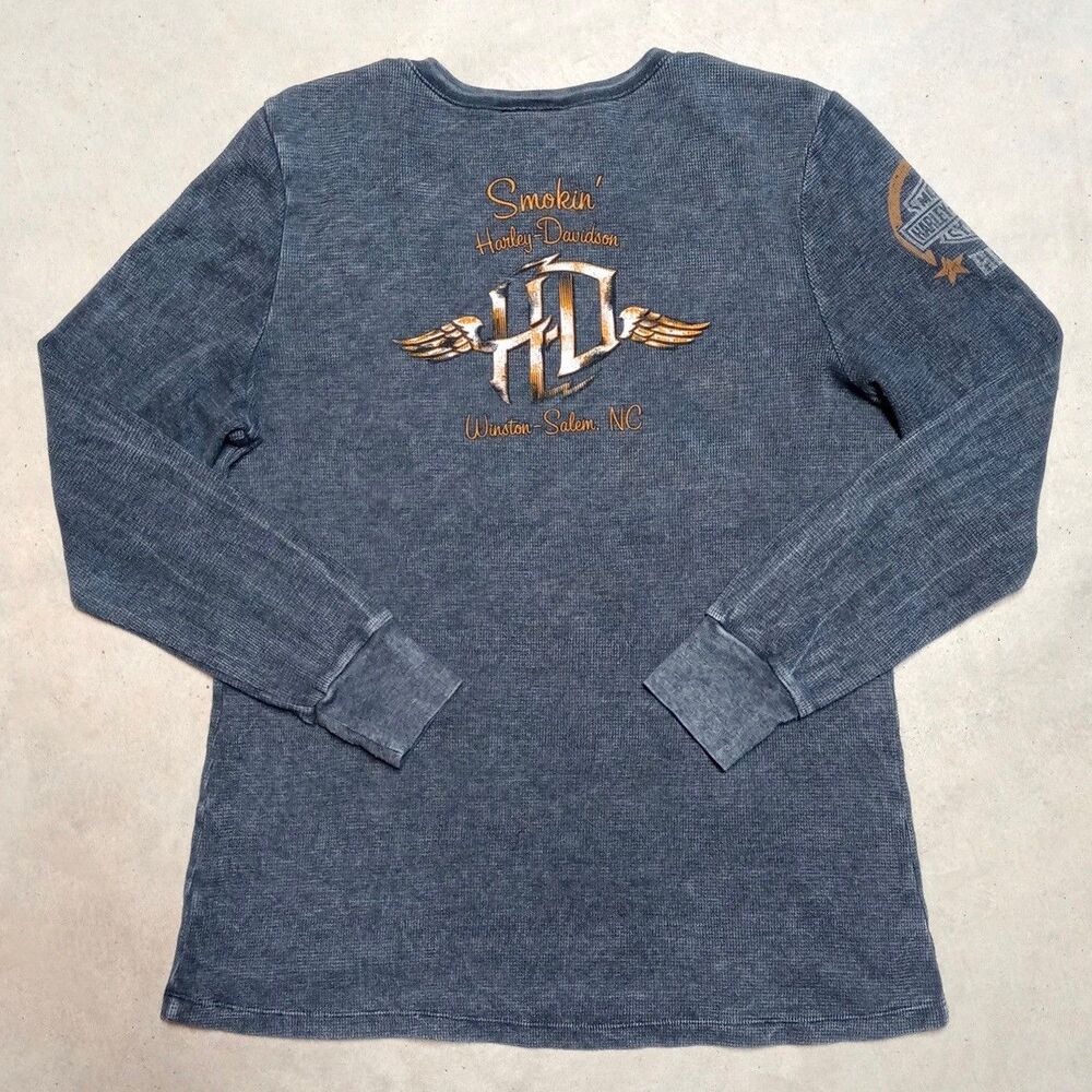 Harley-Davidson Waffle V-Neck Shirt Size XL Winston-Salem NC Top Weave Thermal - Picture 5 of 9